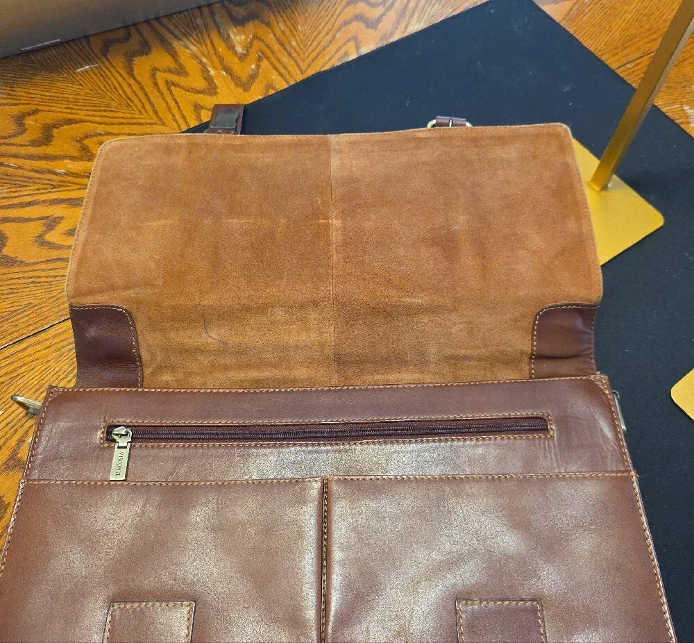 Stylish Brown Leather Men's Briefcase with Dual Buckle Closure